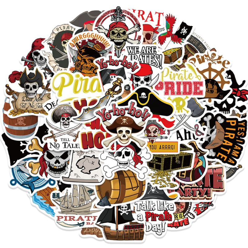 Ji Xiaoxiao 50 kom piratskih grafiti naljepnica – motiv karte blagom, vodootporne, retro stil, tiskane