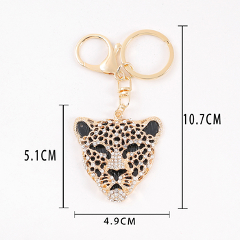 Privjesak za ključeve – Glava leoparda, dijamantima ugravirana legura, cinkova legura, lagani luksuz