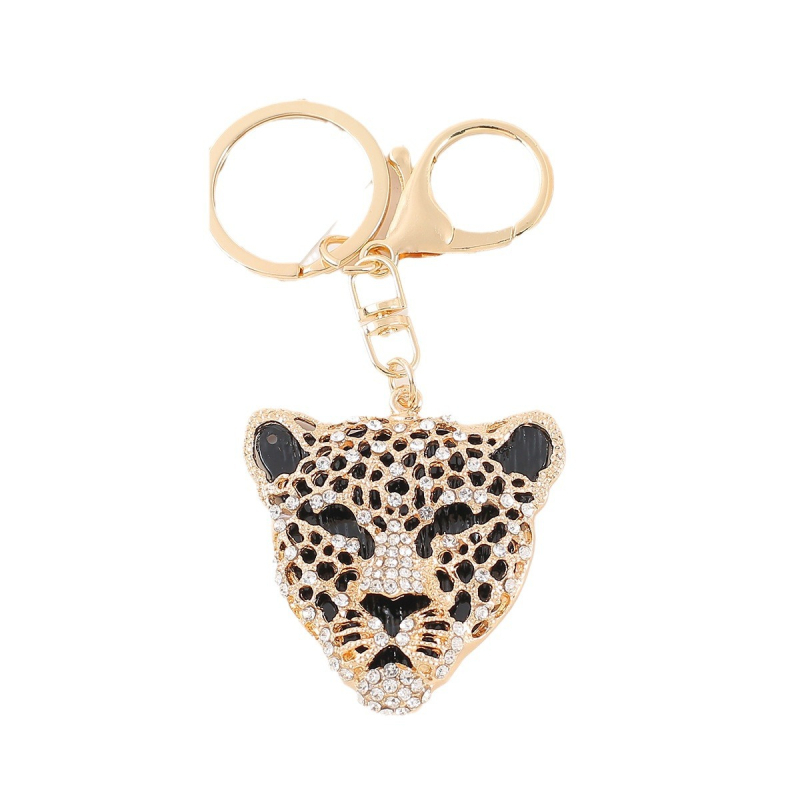 Privjesak za ključeve – Glava leoparda, dijamantima ugravirana legura, cinkova legura, lagani luksuz