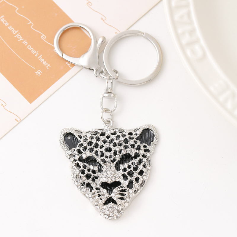 Privjesak za ključeve – Glava leoparda, dijamantima ugravirana legura, cinkova legura, lagani luksuz