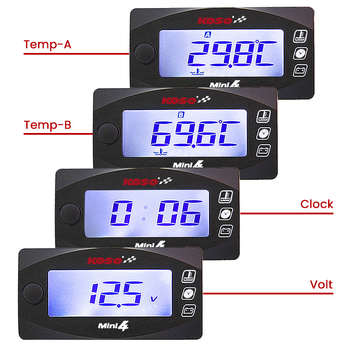 Koso KO-4 în 1 instrument LCD pentru motocicletă: temperatura apei, temperatura uleiului, tensiune, timp; 0–250°C