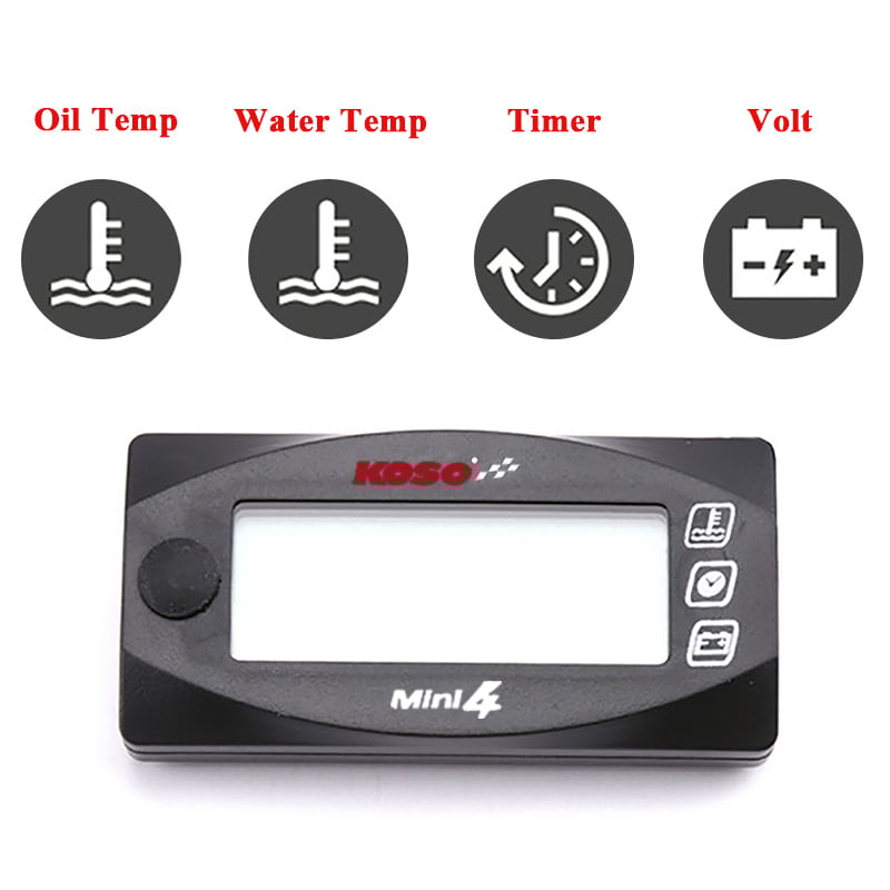 Koso KO-4 în 1 instrument LCD pentru motocicletă: temperatura apei, temperatura uleiului, tensiune, timp; 0–250°C