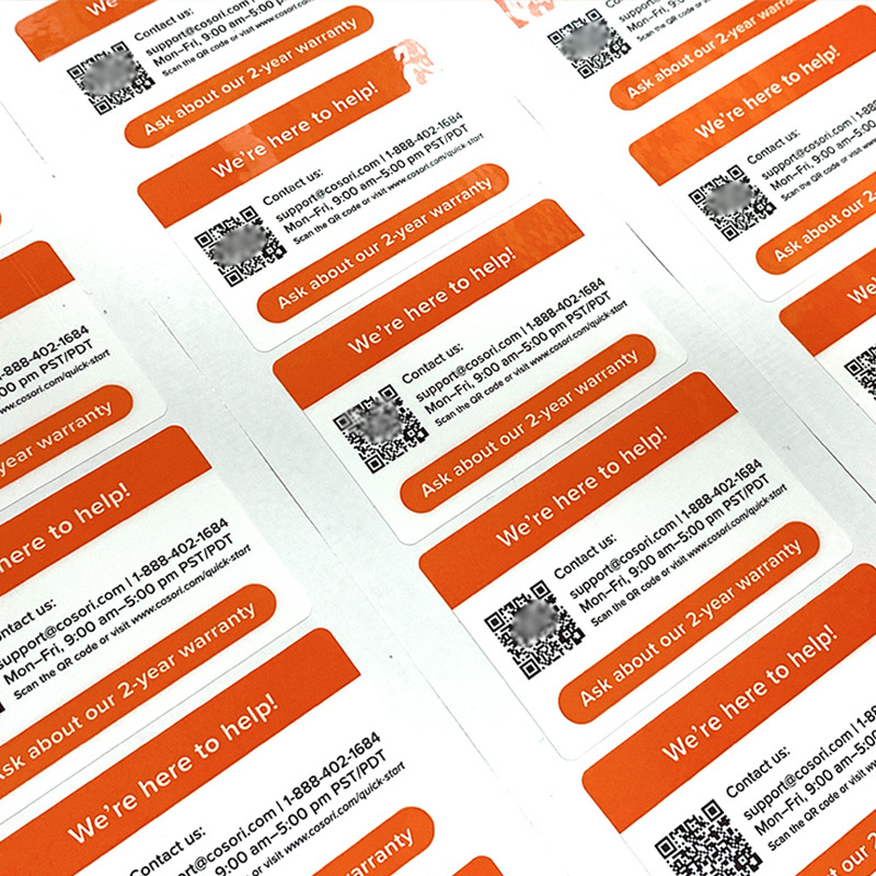 QR kod naljepnica - vodootporna i otporna na habanje, PET samoljepljiva, pravokutnog oblika, prilagodljiva debljina, temperaturna otpornost -40 do 280°C