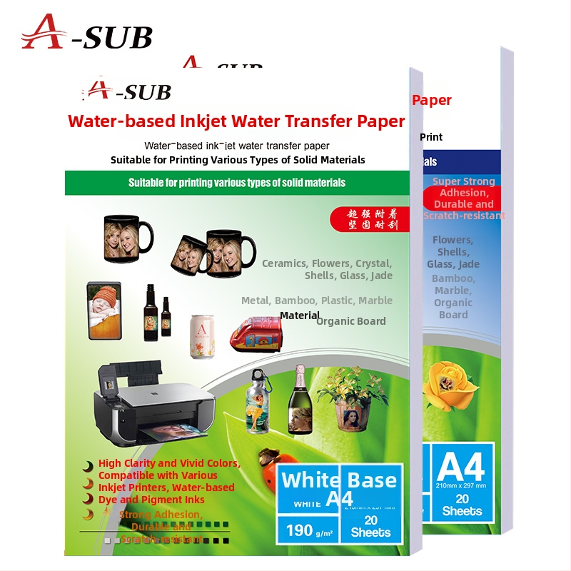 A-SUB vodom bazirani inkjet papir za vodeni prijenos na keramičke šalice – tisak logotipa, naljepnica, 190 g/m², bijela 80, podrijetlo Jiangsu, kompatibilan s inkjet pisačem