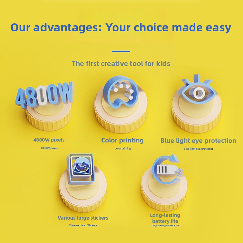 Detská kamera s farebným tlačením a pripojením k telefónu (Model Z269; 4,8 MP; TF karta úložisko; ABS telo; 6 hodín výdrže)