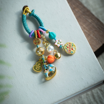 Lanț pentru telefon cu USB – aliaj de cupru, design cal de carusel, breloc în stil chinezesc