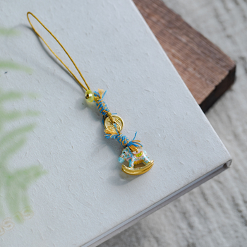 Lanț pentru telefon cu USB – aliaj de cupru, design cal de carusel, breloc în stil chinezesc