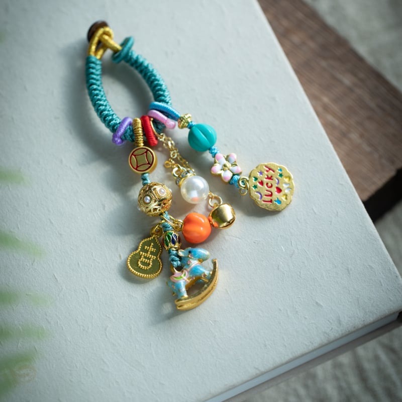 Lanț pentru telefon cu USB – aliaj de cupru, design cal de carusel, breloc în stil chinezesc