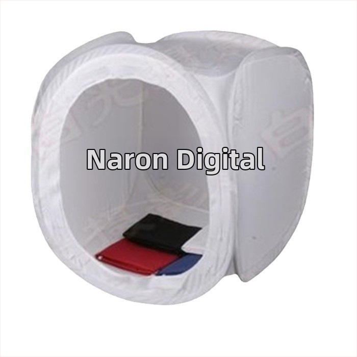 Kompaktne fotostudio s jemným osvetlením, kruhová konštrukcia, materiál: polyester taft, flokované pozadie