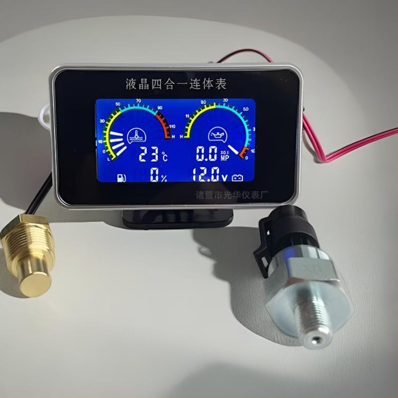 4-v-1 ukazovateľ pre autá a nákladné vozidlá 12V/24V: tlak oleja, palivo a teplota vody