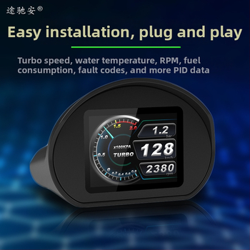 HUD automobilový displej s diagnostickými kódmi a rýchlomerom – model tca01; rozlíšenie 320x240; napájanie cez OBD; vstup: údaje z auta; materiál PC+ABS; značka Tuchi'an