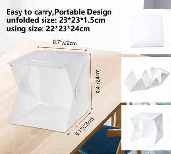 Două cutii de iluminat LED pliabile pentru fotografie, cu reglaj al intensității luminii, pentru fotografiere de sus, cu șase panouri de fundal