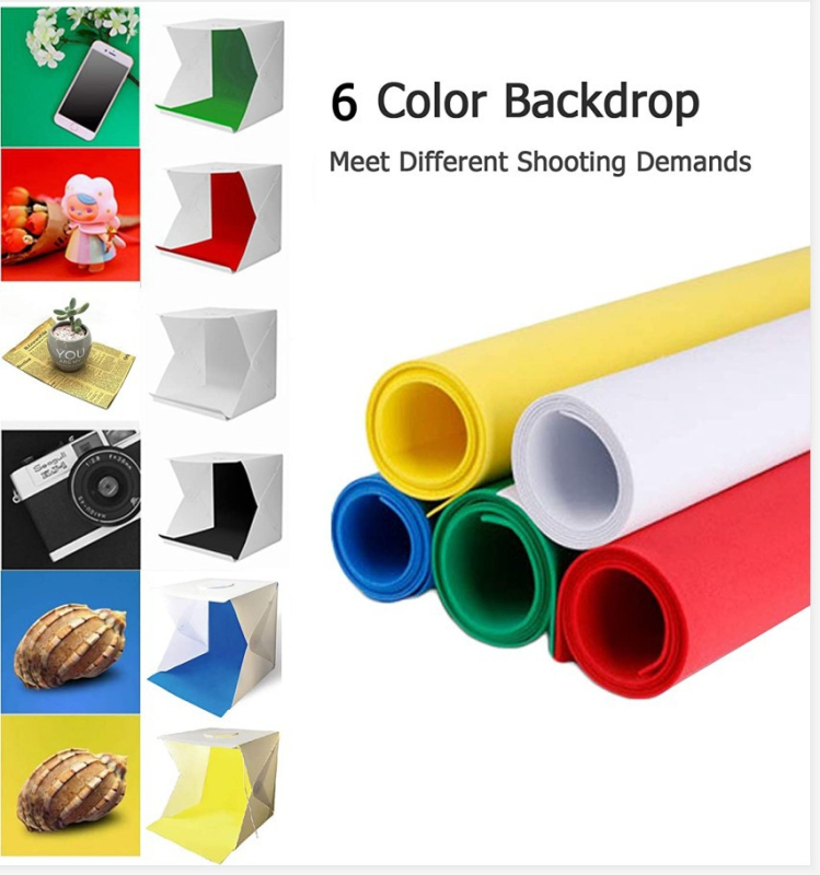 Două cutii de iluminat LED pliabile pentru fotografie, cu reglaj al intensității luminii, pentru fotografiere de sus, cu șase panouri de fundal