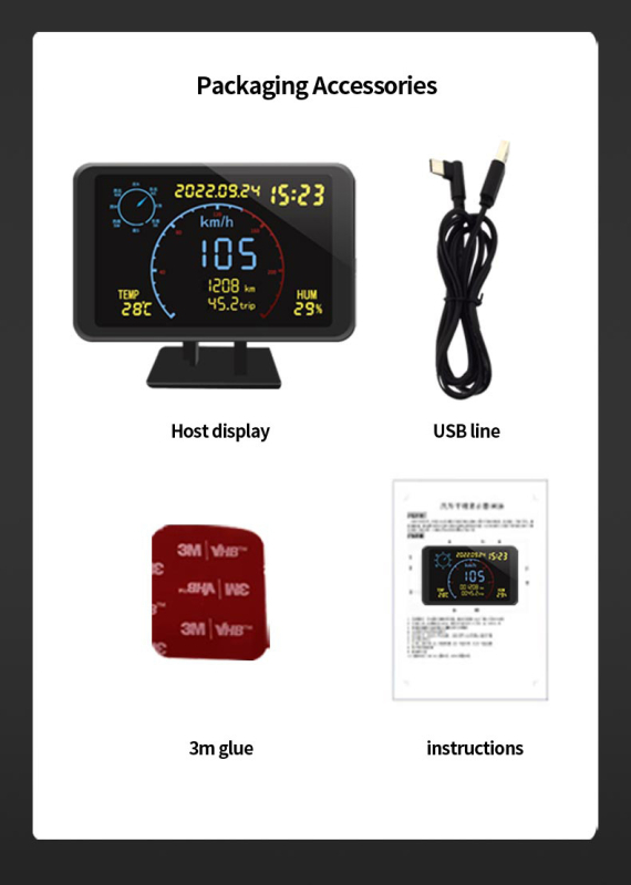 Wollip W01 GPS Beidou Monitor Viteza și Kilometraj, pentru toate modelele, de uz general, alimentare USB, HUD multi-funcțional