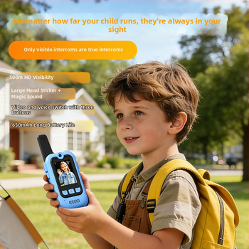 Interfon video pentru copii, all-in-one, wireless 2,4 GHz, display HD, marca Green Horse, 1 canal, rază până la 1,5 km, baterie litiu 650 mAh, anti-interferență