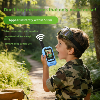 Interfon video pentru copii, all-in-one, wireless 2,4 GHz, display HD, marca Green Horse, 1 canal, rază până la 1,5 km, baterie litiu 650 mAh, anti-interferență