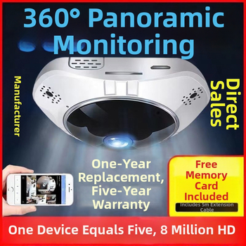 360° Панорамна AI камера, безжична Wi‑Fi свързаност, HD видео, нощно виждане, дистанционно наблюдение