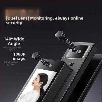 Okos ajtózár arcfelismeréssel, tenyérvénás azonosítással és ujjlenyomattal, videó kaputelefonnal és kukucskálóval (100 ujjlenyomat tárolás; <0,5 s szkennelés; FAR 0,4%; FRR <0,15%; -25–55°C)