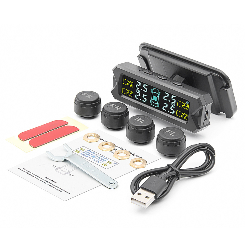 Solarno napajani vanjski TPMS za automobile s zaslonom, praćenje tlaka i temperature guma, model TY08