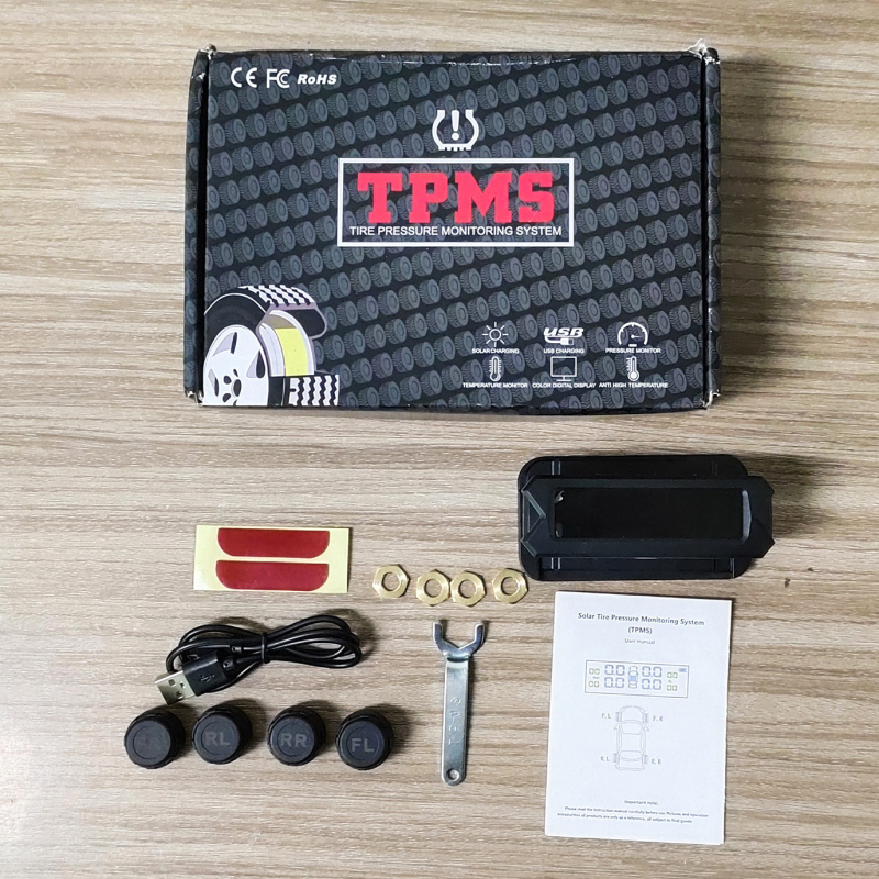 Solarno napajani vanjski TPMS za automobile s zaslonom, praćenje tlaka i temperature guma, model TY08
