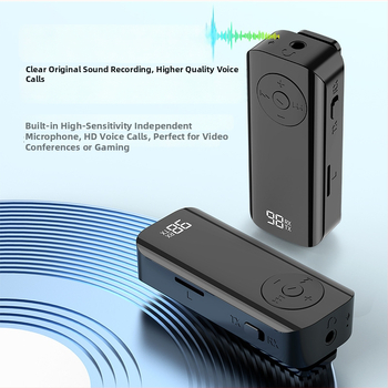 Bluetooth 5.3 audio transceiver s digitálnym displejom - Lavalier adaptér, AUX 3.5 mm, Plug-and-Play, bez externého napájania, dosah 10 m, 100 Mbps