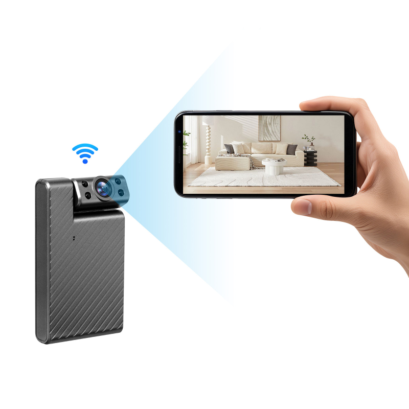 Forgatható lencséjű okos biztonsági kamera éjszakai látással; 60 mm fókusztávolság; 0–10 m hatótávolság; 720p felbontás; beltéri használat.