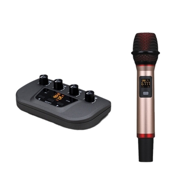 Set de microfoane karaoke, model A8, carcasă din aliaj de aluminiu, baterie încorporată 800–1000 mAh, răspuns în frecvență 100 Hz–20 kHz, SNR ≥ 75 dB