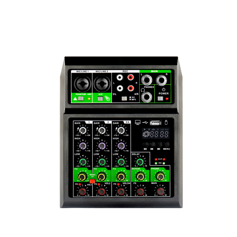 Mixer wireless cu efecte, 4 canale, pentru înregistrări de trupă și spectacole live, suport pentru 1–2 microfoane