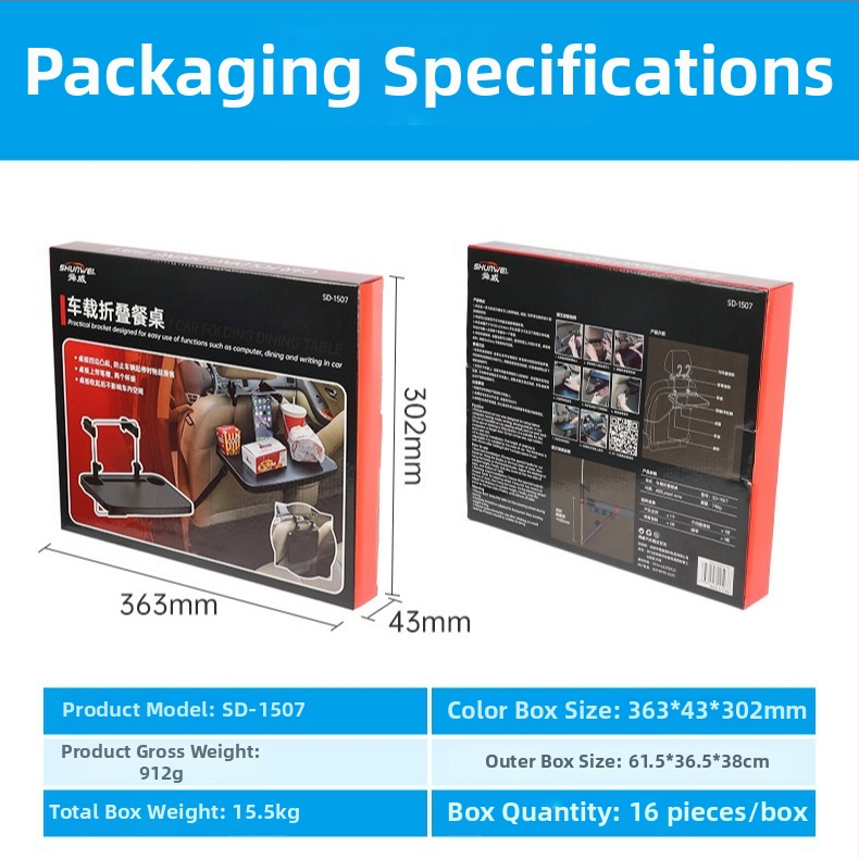 Sklápací stolík na zadné sedadlo auta – univerzálny, plastový, nástenná inštalácia, Shunwei