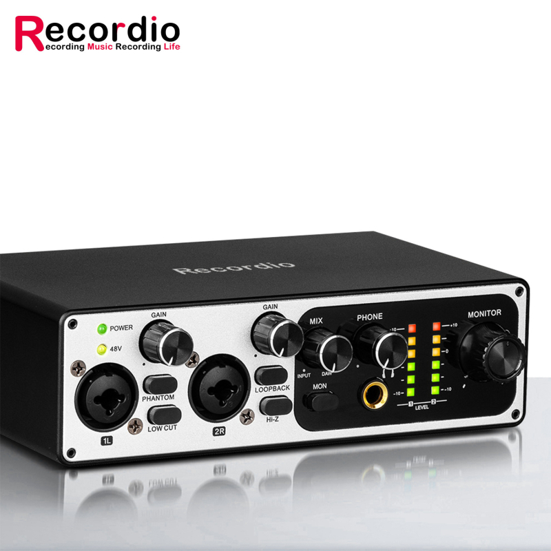 Interfață audio USB cu două canale, fără driver, pentru înregistrări pe calculator și producție muzicală – model GAX-MB22, răspuns în frecvență 20 Hz-20 kHz, SNR ≥70 dB