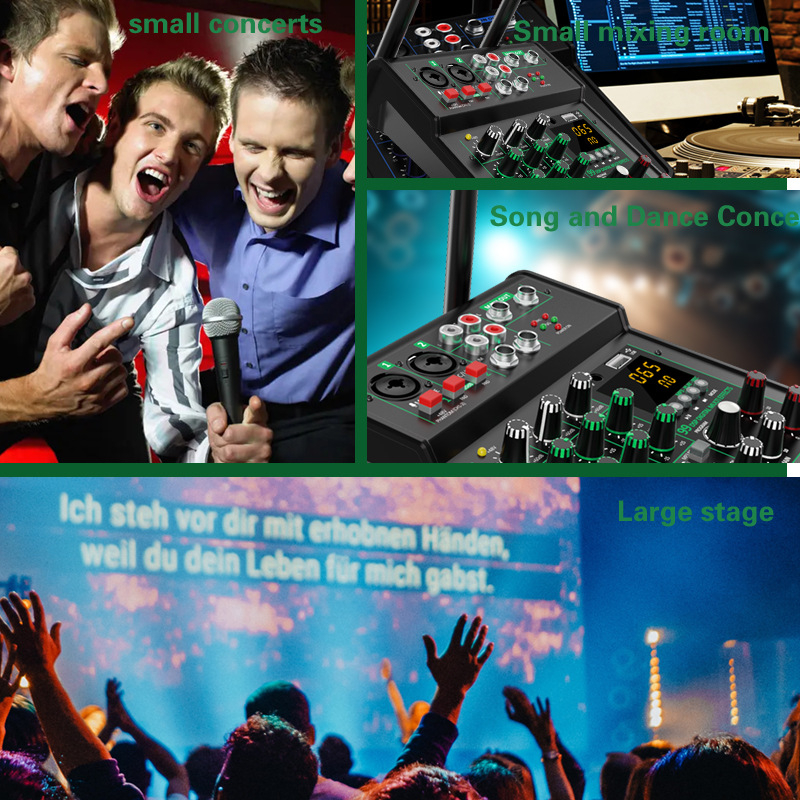 Mixer audio cu 4 canale, efecte, DSP, redare MP3, intrare microfon – mixer profesional pentru înregistrări ale trupei și prestații live