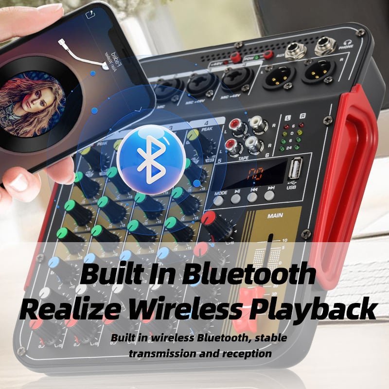 Ouileyr 6-канален миксер за лайв стрийминг и записи, USB, MP3 и Bluetooth