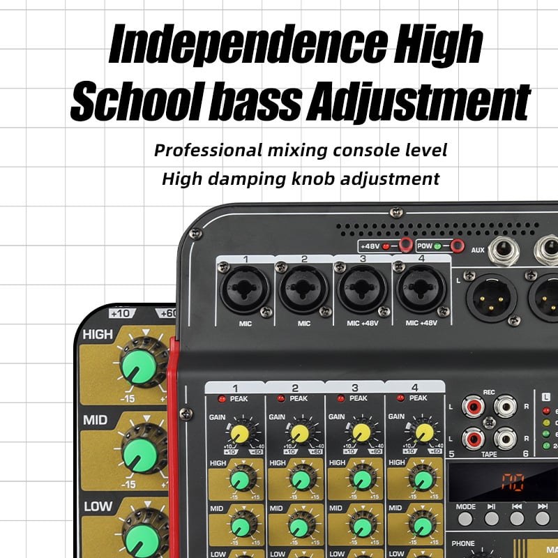 Ouileyr 6-канален миксер за лайв стрийминг и записи, USB, MP3 и Bluetooth