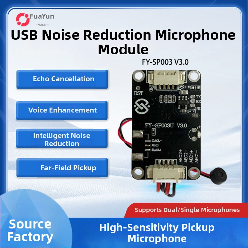 USB mikrofónový modul s potlačením ozveny a inteligentným znižovaním šumu, FY-SP003U, USB 2.0 rozhranie Plug-and-Play, podpora Iflytek vstupnej metódy a vizuálneho zvončeka