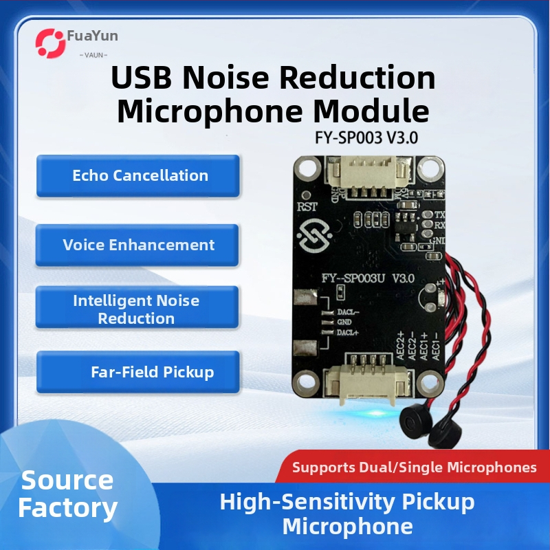 USB mikrofónový modul s potlačením ozveny a inteligentným znižovaním šumu, FY-SP003U, USB 2.0 rozhranie Plug-and-Play, podpora Iflytek vstupnej metódy a vizuálneho zvončeka