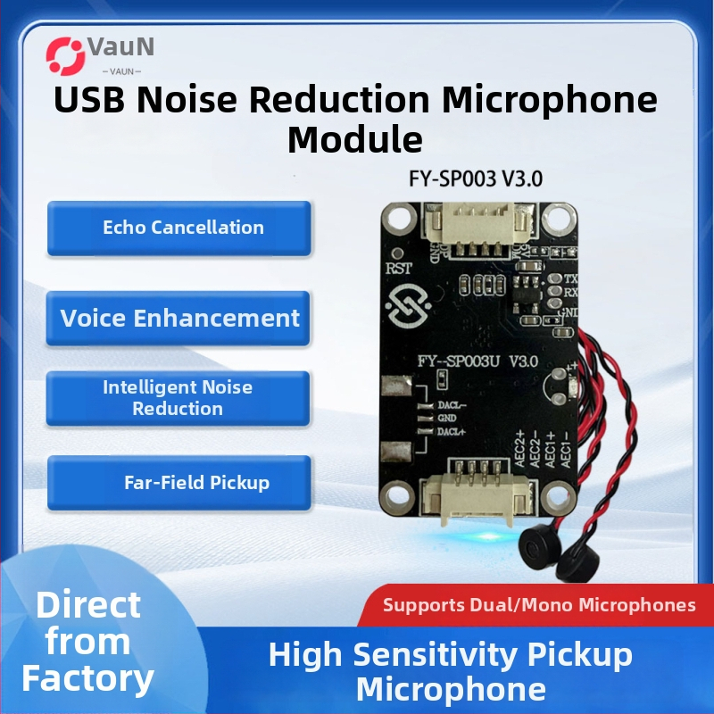 USB mikrofónový modul s potlačením ozveny a inteligentným znižovaním šumu, FY-SP003U, USB 2.0 rozhranie Plug-and-Play, podpora Iflytek vstupnej metódy a vizuálneho zvončeka