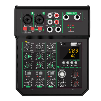 Štvorkanálový USB DJ mixér s DSP pre počítačové nahrávanie