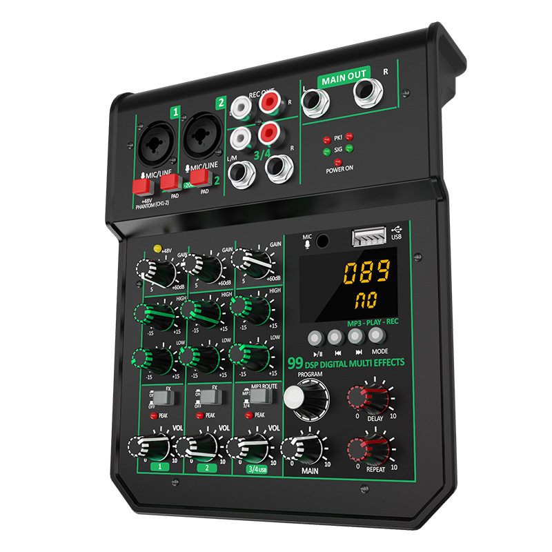 Štvorkanálový USB DJ mixér s DSP pre počítačové nahrávanie