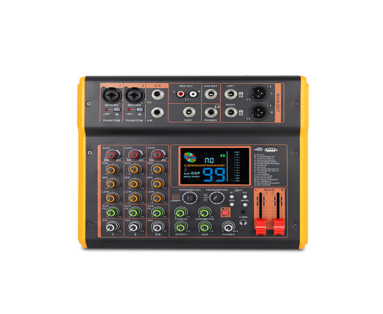 ZX Mixer wireless cu 4 canale, Bluetooth, 99 efecte DSP, 48V alimentare phantom