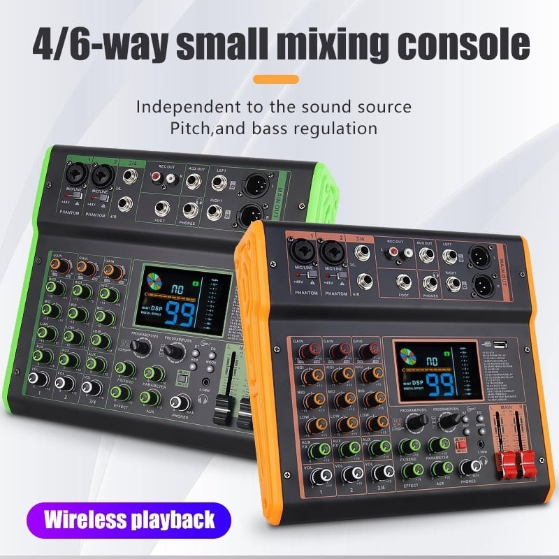 ZX Mixer wireless cu 4 canale, Bluetooth, 99 efecte DSP, 48V alimentare phantom