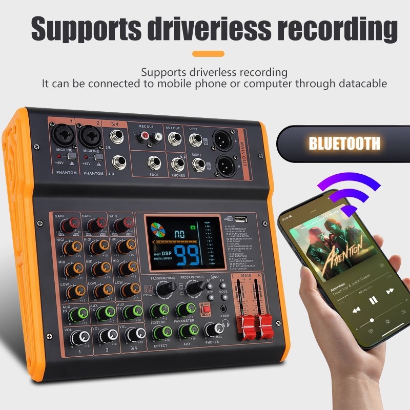 ZX Mixer wireless cu 4 canale, Bluetooth, 99 efecte DSP, 48V alimentare phantom