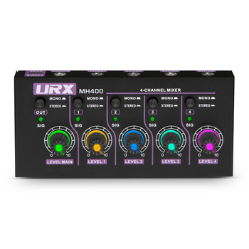 URX MH400 Mini 4-kanalni linijski mikser, napajanje 5V2A, za mikrofon, gitaru, bas i tipkovnicu