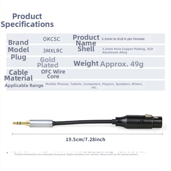okcsc adaptér kábel 3,5 mm na XLR 4-pin, model 3MXLRC, meďové jadro, jeden konektor