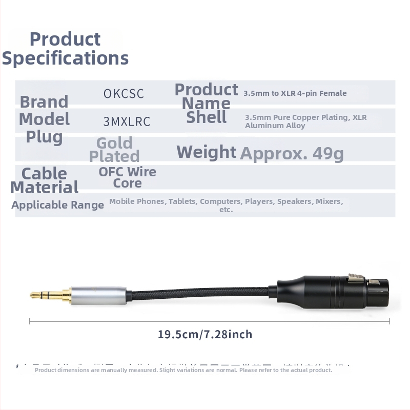 okcsc adaptér kábel 3,5 mm na XLR 4-pin, model 3MXLRC, meďové jadro, jeden konektor