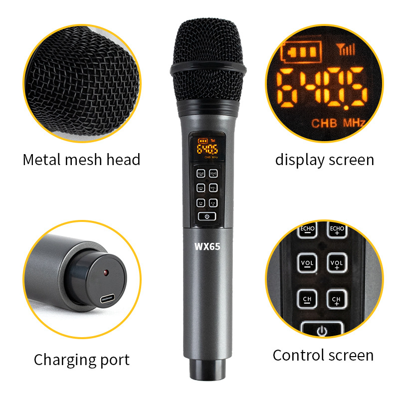 WX65 dinamički mikrofon s pokretnom zavojnicom – Greyish Saint, izmjenjiva baterija 500–800 mAh, trajanje 3–6 sati, SNR <60 dB
