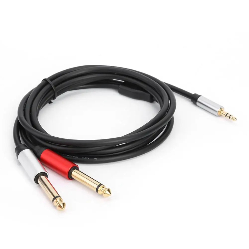 Audio kabel: 3,5 mm stereo na dvostruki 6,35 mm mono, jedan na dva za računalni mikser; jezgro bakrene žice s tinovanom prevlakom; vodič: legura