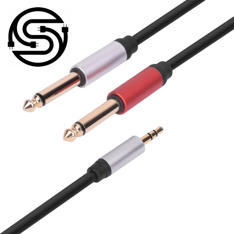 Audio kabel 3,5 mm na dva 6,35 mm mono muška konektora, za mikrofon i računalni miks, zlatno prekriveno jezgro od bakra, PVC izolacija