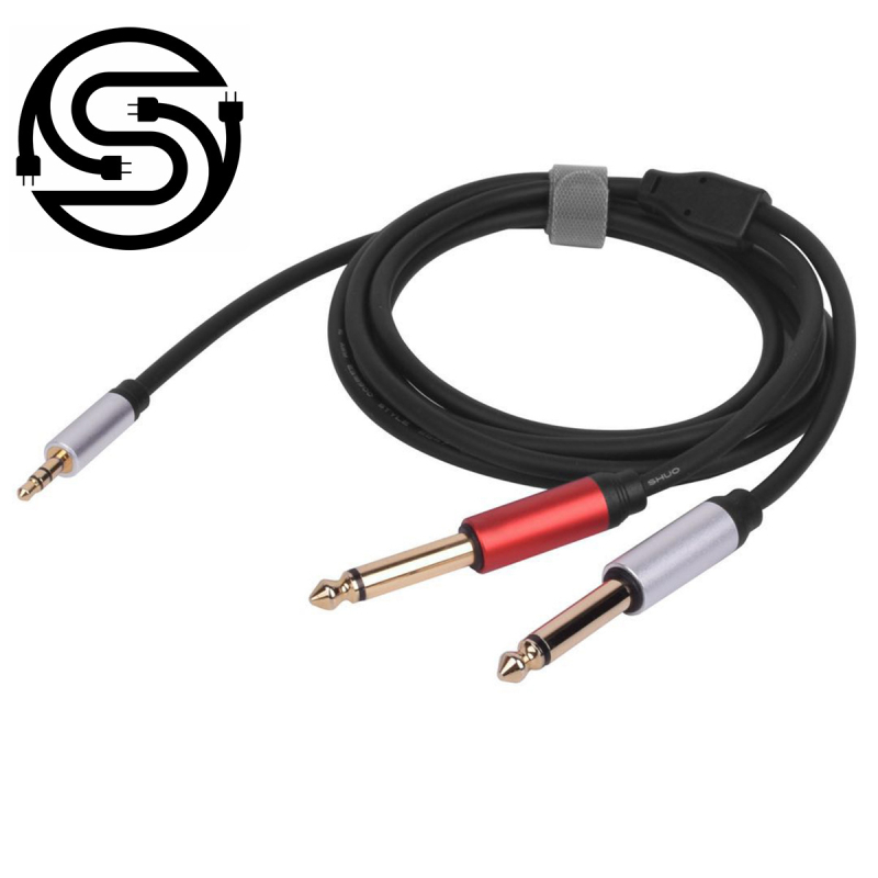Audio kabel 3,5 mm na dva 6,35 mm mono muška konektora, za mikrofon i računalni miks, zlatno prekriveno jezgro od bakra, PVC izolacija
