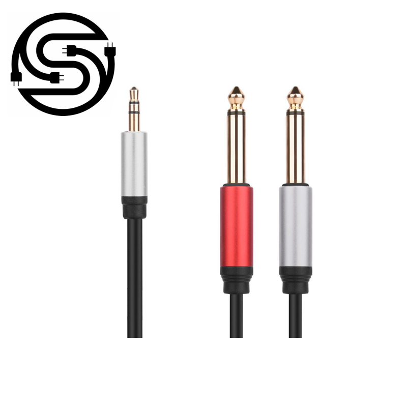 Audio kabel 3,5 mm na dva 6,35 mm mono muška konektora, za mikrofon i računalni miks, zlatno prekriveno jezgro od bakra, PVC izolacija