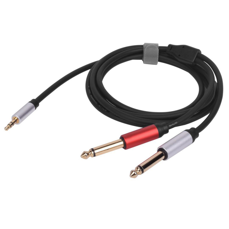 Audio kabel 3,5 mm na dva 6,35 mm mono muška konektora, za mikrofon i računalni miks, zlatno prekriveno jezgro od bakra, PVC izolacija